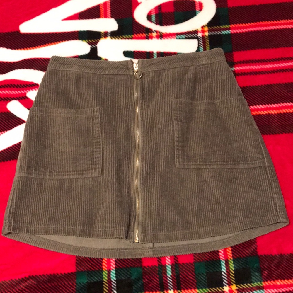 Olive green velvet skirt with cute accent zipper